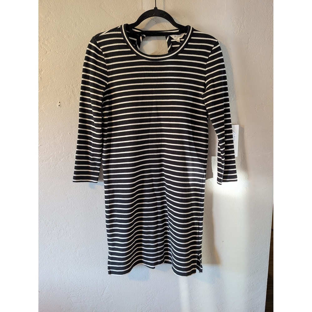 Madewell Black White Striped Cutout Back Knit Dress XS 100% Cotton G2852
